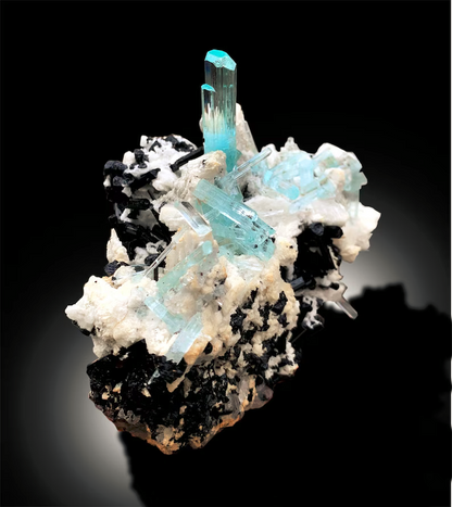 Aquamarine Crystals, Tourmaline Specimen, Aquamarine Specimen, Aquamarines with Schorl, Top Grade Aquamarine Specimen from Skardu, 601g
