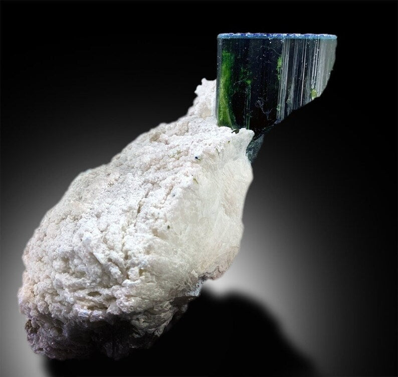 Blue Cap Tourmaline with Albite Mineral, Natural Tourmaline, Tourmaline Rough, Tourmaline Specimen From Paproke 580 Gram