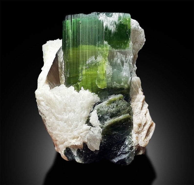 Watermelon Tourmaline, Natural Tourmaline, Crystal with Smky Quartz Albite Mineral Specimen from Paprok Afghanistan - 242 g , 68*5146 mm