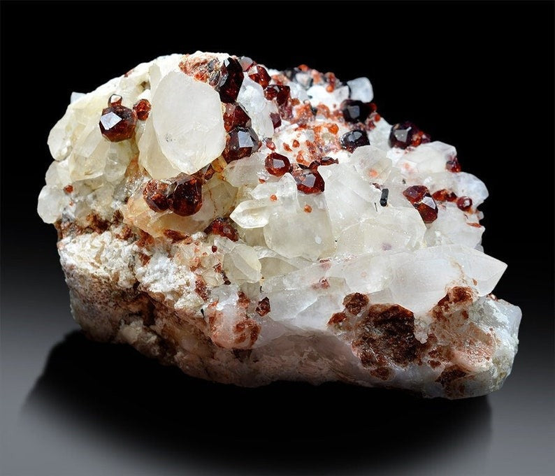 Red Garnet Crystals Cluster with Quartz, Natural Garnet, Garnet Stone, Garnet Rough, Fine Mineral, Garnet Specimen - 743 g