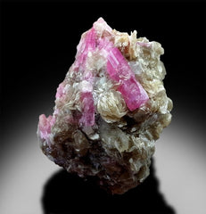 Pink Tourmaline Crystals with Albite and Feldspar, Tourmaline Specimen, Tourmaline Cluster from Paprok Afghanistan - 1340 g, 133*106 mm