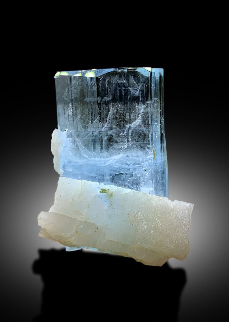 Natural Terminated and Damage Free Sky Blue Color Aquamarine Crystal with Feldspar, Aquamarine from Shigar valley Skardu Pakistan - 42 gram