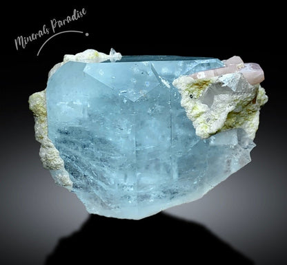Aquamarine Crystal with Pink Apatite, Aquamarine Specimen, Apatite Crystals, Combo Mineral Specimen, 210 gram