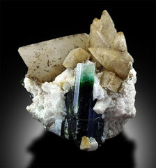 Blue Cap Tourmaline Specimen with Calcite from Paprock Afghanistan - 208 g , 68*69*50 mm