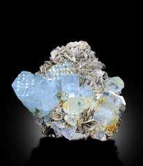 Blue Aquamarine Crystals Cluster With Muscovite Mica Mineral Specimen From Gilgit Baltistan Pakistan - 672 gram