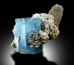 Aquamarine with Smoky Quartz and Mica, Blue Aquamarine, Natural Aquamarine, Raw Aquamarine, Aquamarine From Pakistan 163 Gram