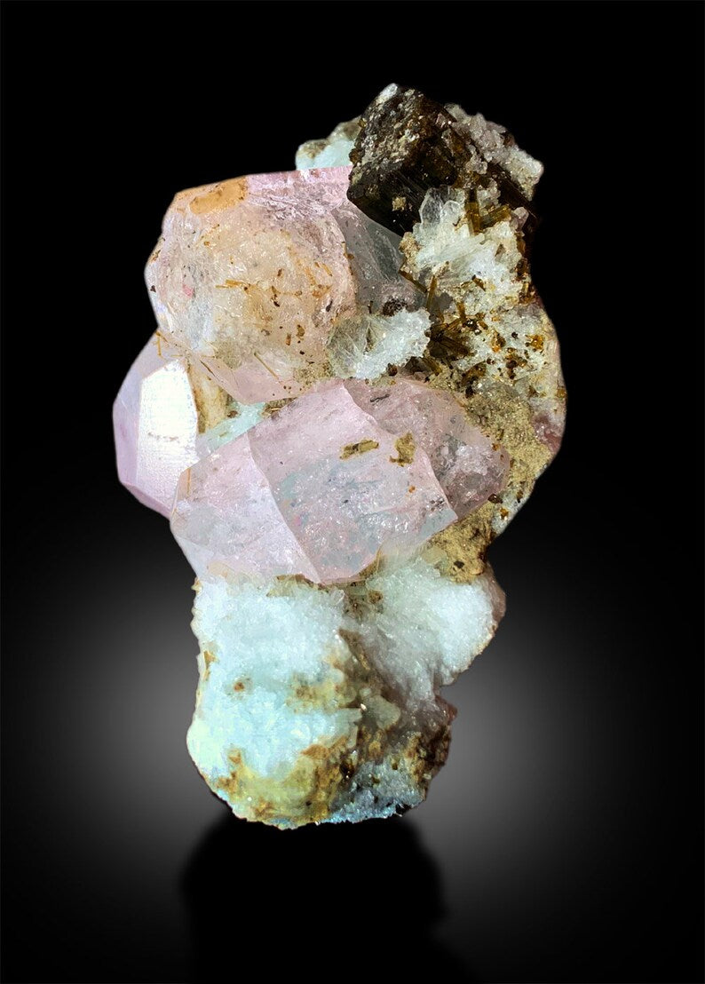 Pink Morganite Specimen, Morganite Crystals with Green Tourmalines, Natural Morganite, Morganite Cluster, AquaMorganite Beryl, 118g