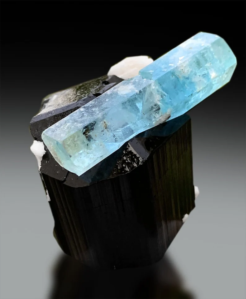 Aquamarine Crystals on Tourmaline Schorl, Aquamarine specimen, Schorl Crystal, Tourmaline stone, Aquamarine crystal from Afghanistan, 153 g
