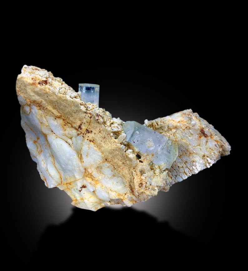 Natural AquaMorganite Crystals with Feldspar, Morganite var Aquamarine, AquaMorganite Specimen from Skardu Pakistan - 495 gram