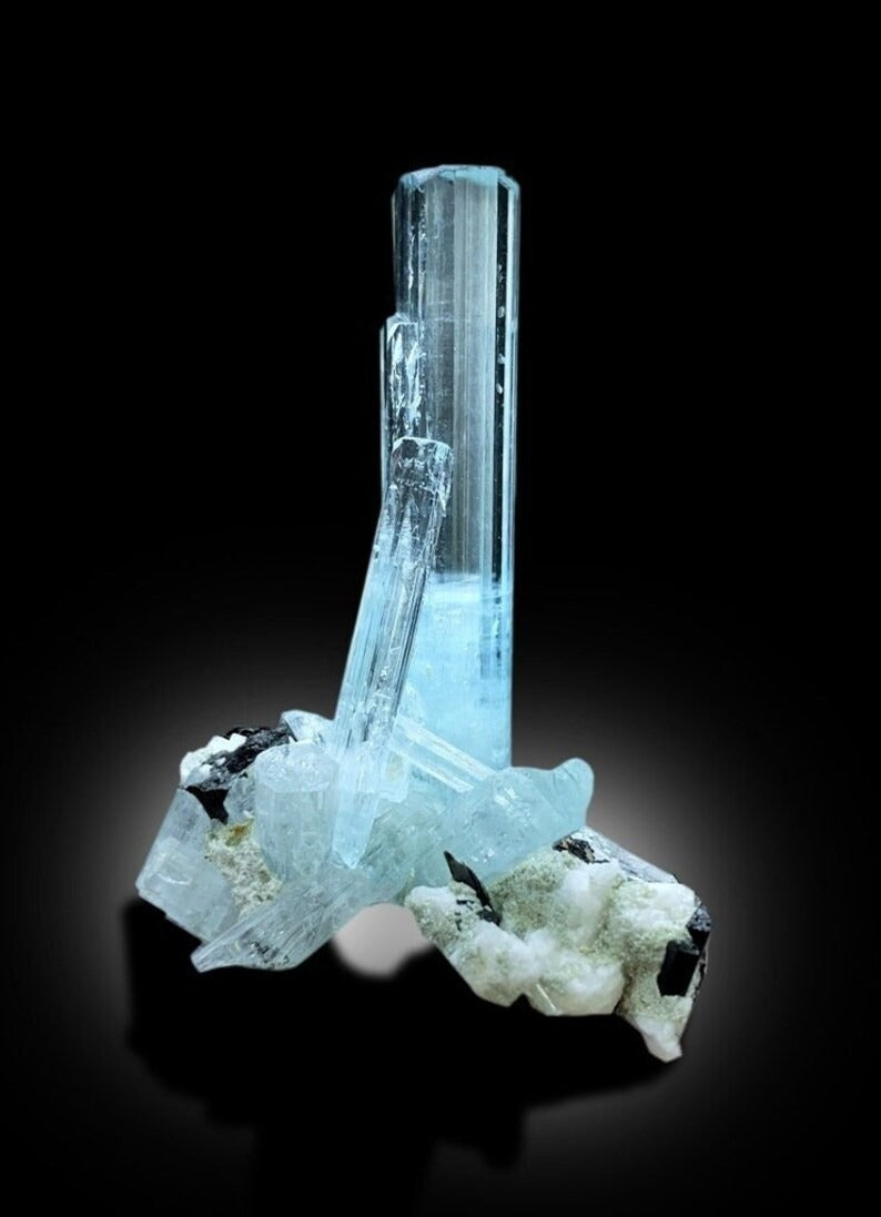 Aquamarine Crystals Cluster with Schorl from Shigar Valley Skardu Pakistan, 19 gram