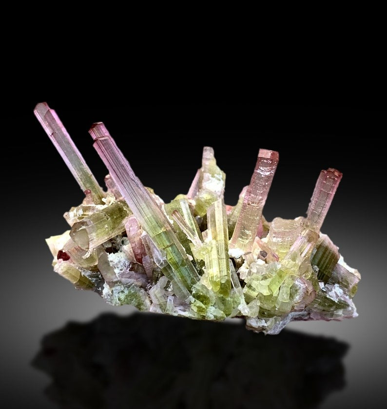 Exquisite Bicolor Tourmaline Cluster on Matrix, Tourmaline Specimen, Tourmaline from Paprok Afghanistan - 56 gram