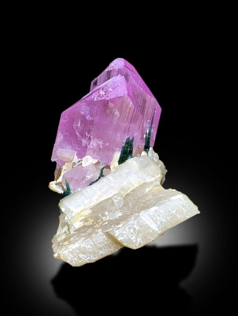 Kunzite Specimen, Terminated and Damage Free Natural Pink Kunzite With Blue Tourmalines on Matrix From Afghanistan - 176 gram