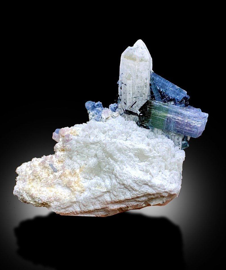 Bicolor Tourmalines With Quartz Lepidolite and Albite Mineral Specimen From Afghanistan - 74 gram