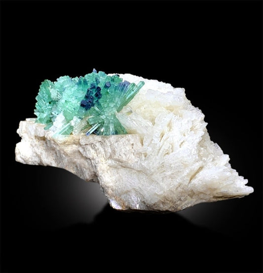 Blue Cap Tourmaline Crystals, Tourmaline Cluster with Albite Mineral Specimen, Bicolor Tourmaline, Tourmaline Specimen, 410 Gram