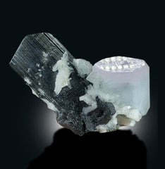 Bicolor Beryl on Schorl, Morganite var Aquamarine Crystal with Black Tourmaline, Mineral Specimen, 91 gram