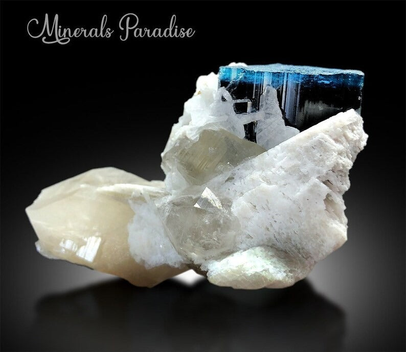 Blue Cap Tourmaline with Cleavlandite and Smoky Quartz Mineral Specimen from Paprok - 164 gm