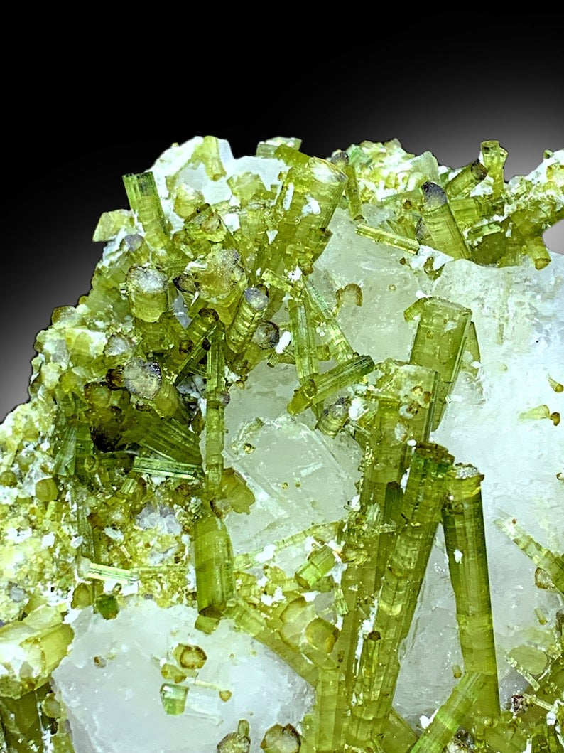 Green Tourmaline Crystals Cluster with Pollucite and Quartz From Chapu Mine Skardu Pakistan - 892 gram