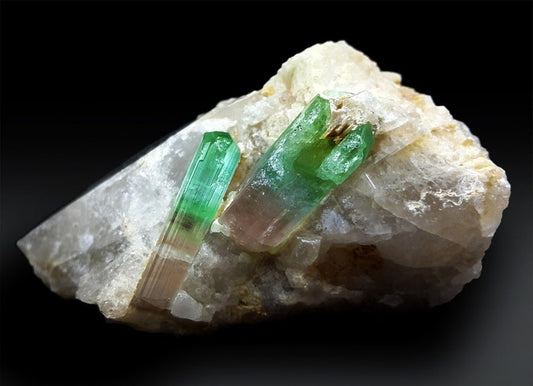 Tourmaline Specimen, Natural Tourmaline, Bicolor Tourmaline Crystal with Quartz from Laghman - 241 Gram , 77*65*45 mm