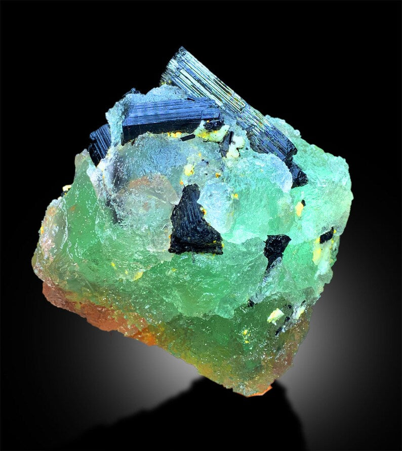 Bicolor Fluorite with Tourmaline Crystals, Pink Fluorite Specimen, Green Fluorite stone, Mineral Specimen, Schorl Crystals, 771g