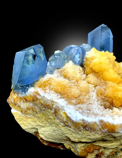 Terminated Blue Celestine Crystals With Calcite Mineral Specimen From Baghdis, Afghanistan - 89 gram
