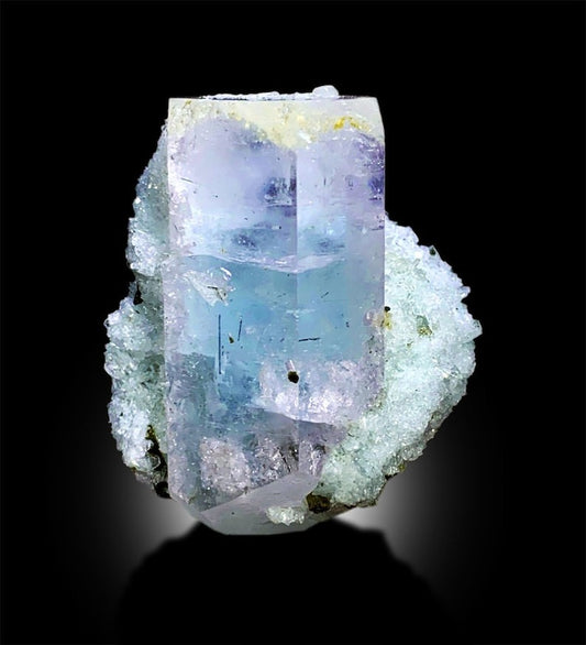 AquaMorganite with Green Tourmalines, Pink Morganite Crystal with Blue Core, Tourmaline cluster, Mineral Specimen, Bicolor Beryl, 54 Gram