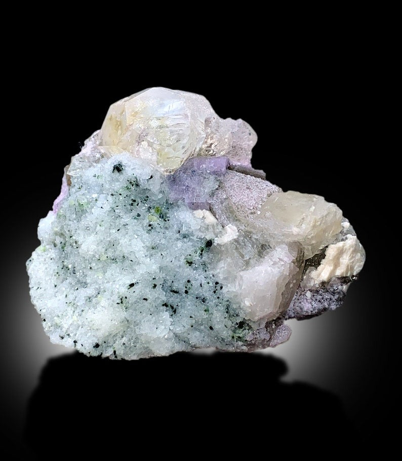 Morganite Specimen, Natural Morganite Crystal with Purple Apatite and Mica, Tourmalines and Albite Mineral Specimen from Afghanistan, 415 g