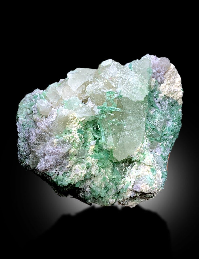 Green Tourmaline Crystals Cluster With Quartz and Lepidolite Mineral Specimen From Afghanistan - 3910 gram