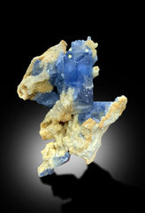 Natural Blue Celestine Crystals with Yellow Calcite Mineral Specimen from Baghdis, Afghanistan - 375 gram