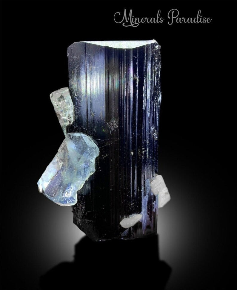 Aquamarine Crystal on Tourmaline, Natural Aquamarine, Black Tourmaline, Aquamarine Specimen, Aquamarine For Sale 132 g