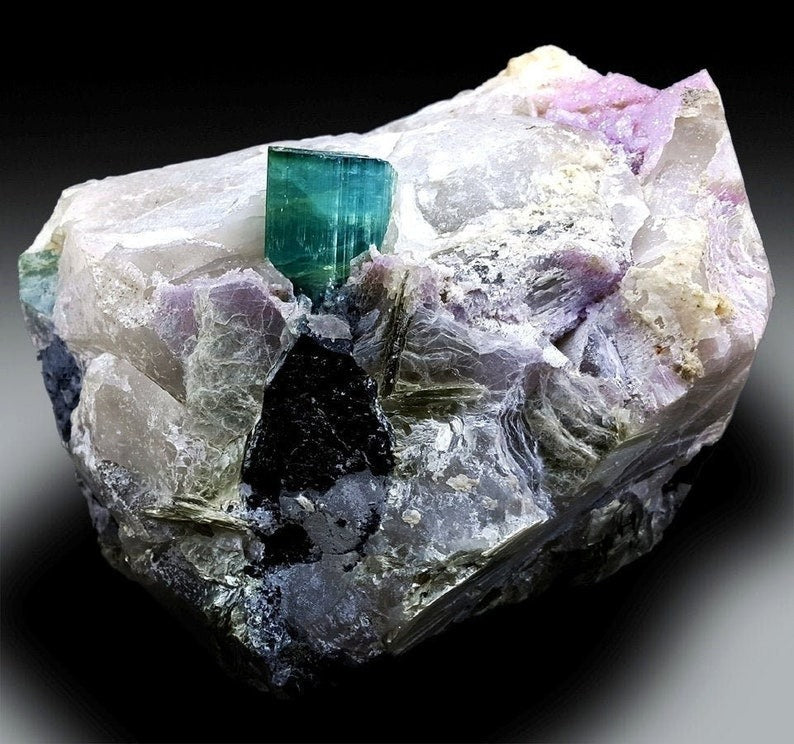 Natural Paraiba Like Color Tourmaline with Pink Apatite, Quartz and Mica, Tourmaline Crystal, Tourmaline Specimen from Afghanistan, 3895 g