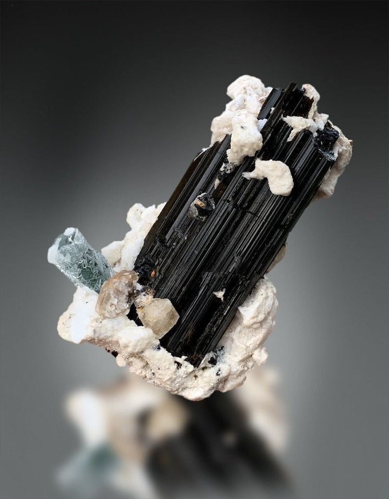 Aquamarine with Apatite on Schorl, Natural Aquamarine, Apatite Stone, Fine Mineral, Raw Gems, Aquamarine Mineral Specimen - 299 Gram