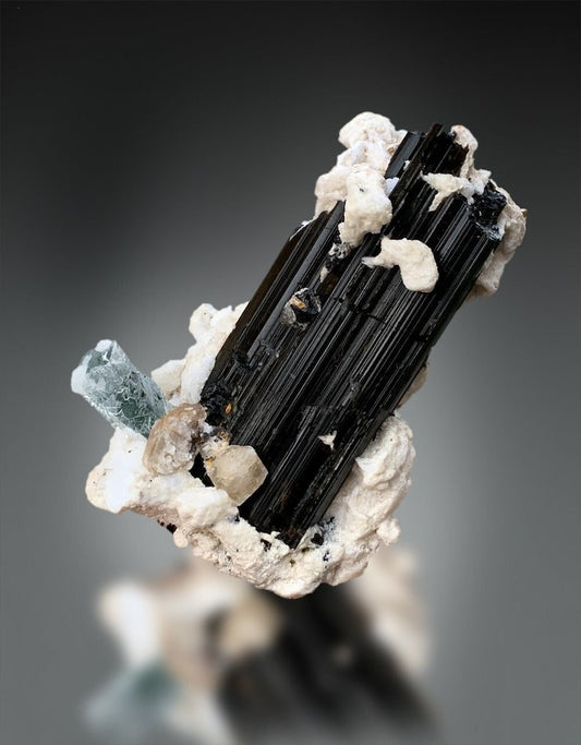 Aquamarine with Apatite on Schorl, Natural Aquamarine, Apatite Stone, Fine Mineral, Raw Gems, Aquamarine Mineral Specimen - 299 Gram