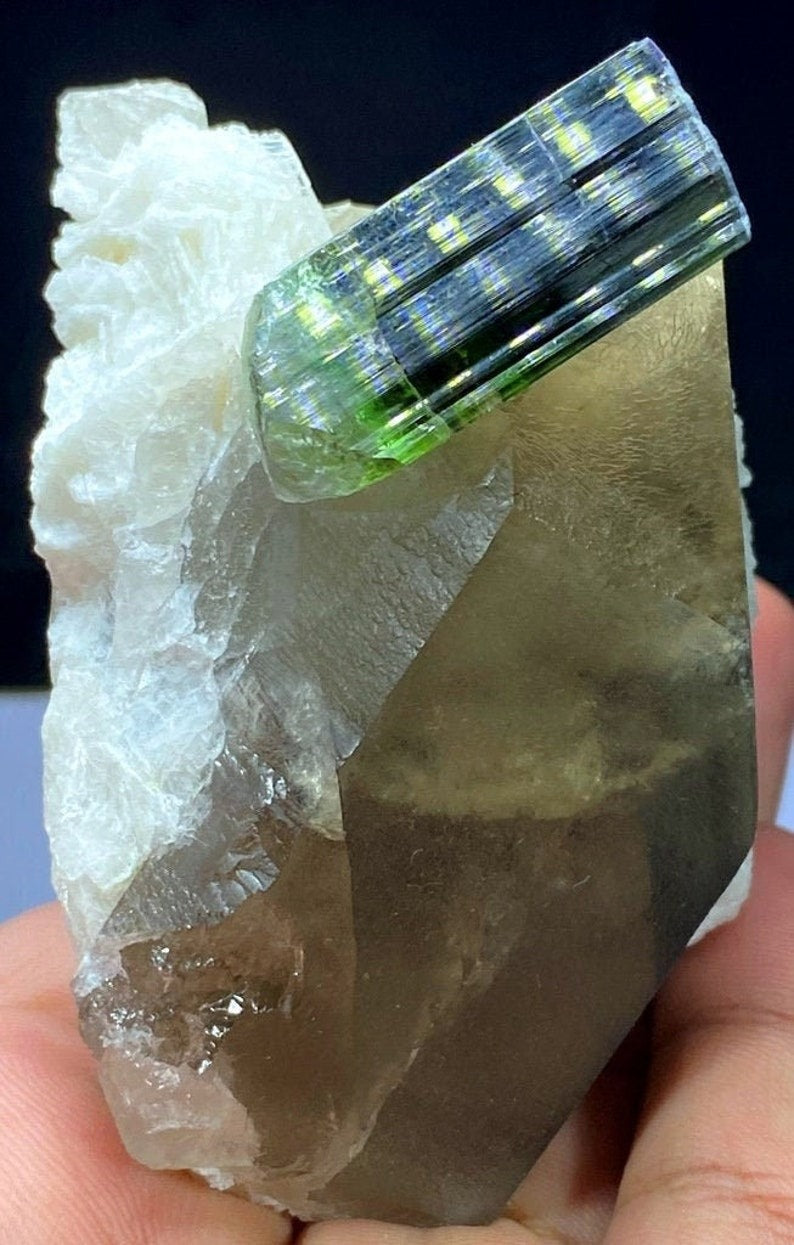 Bi-color Tourmaline with Smoky Quartz, Tourmaline Crystal, Tourmaline Specimen, Natural Tourmaline, Tourmaline From Paproke 327 Gram