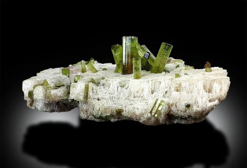 Watermelon Tourmaline Crystals on Feldspar, Green Tourmaline, Tourmaline Bunch, Tourmaline from Paprock Afghanistan - 154 Gram , 117*83 mm