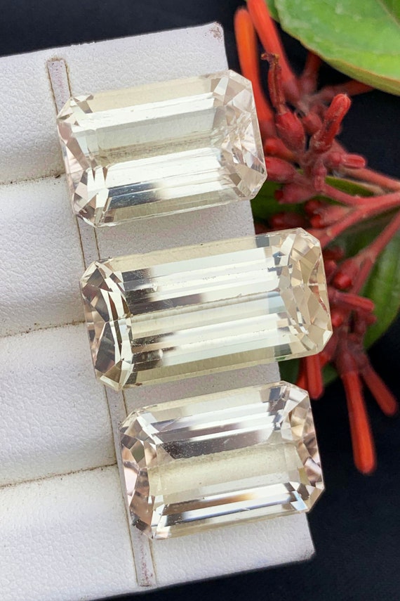 Emerald Shape Yellow Kunzite Gemstone Set, Flawless Faceted Kunzite Cut Stones, Kunzites For Jewelry Making, Gemstones Jewelry Set, 75.5 CT