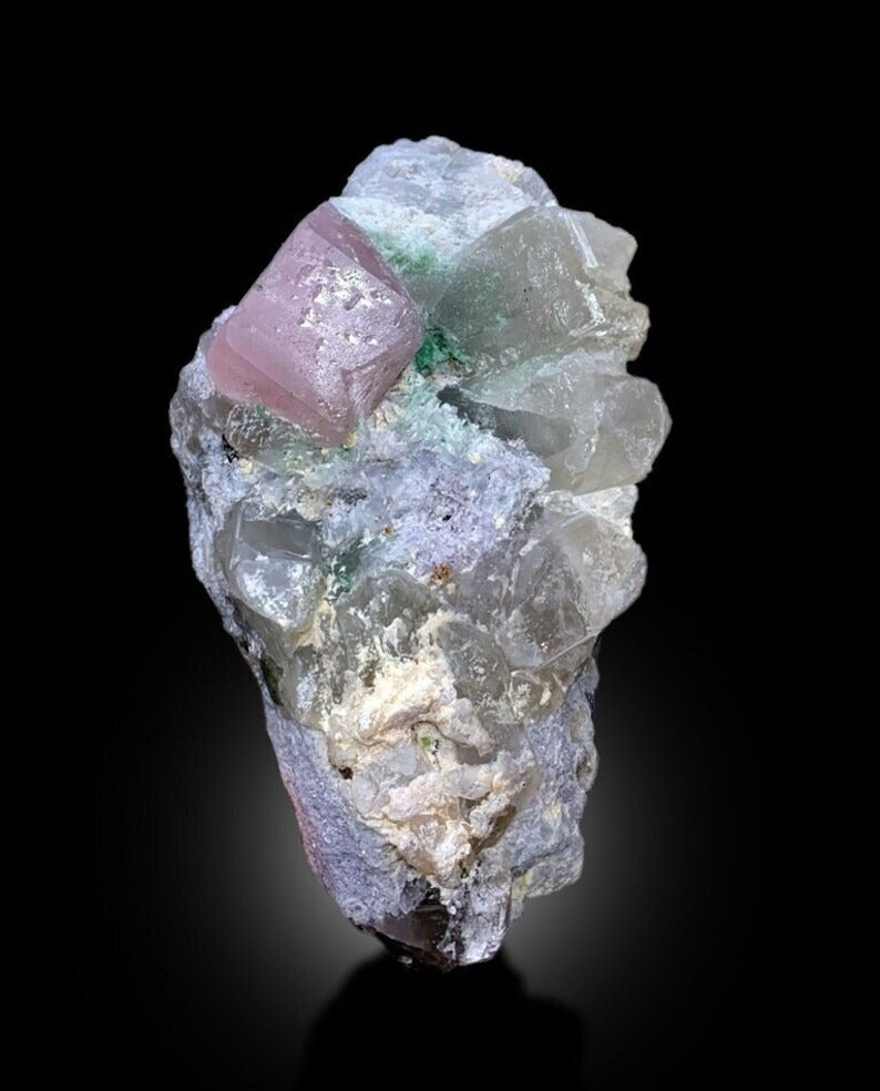 Pink Morganite With Green Tourmalines Quartz and Albite Mineral Specimen From Afghanistan - 971 gram