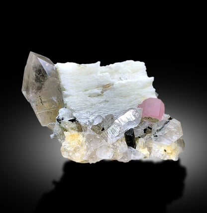 Natural Pink Color Apatite with Smoky Quartz, Black Tourmalines and Feldspar, Mineral Specimen, Raw Mineral, Apatite Specimen - 762 gram
