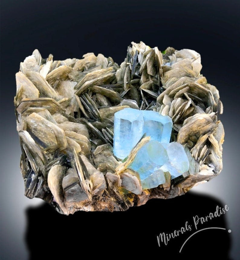 Natural Aquamarine Crystals with Muscovite Mica, Aquamarine Cluster, Aquamarine Specimen, Aquamarine for sale, 1441 gram