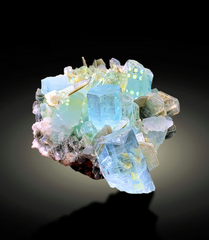 Natural Blue Color Aquamarine Cluster with Muscovite Mica, Aquamarine Bunch, Aquamarine from Nagar valley Gilgit Pakistan - 510 gram