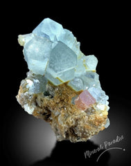 Aquamarine Crystals Cluster with Pink Apatite and Muscovite Mica Mineral Specimen from Chumar Bakhoor - 208 g