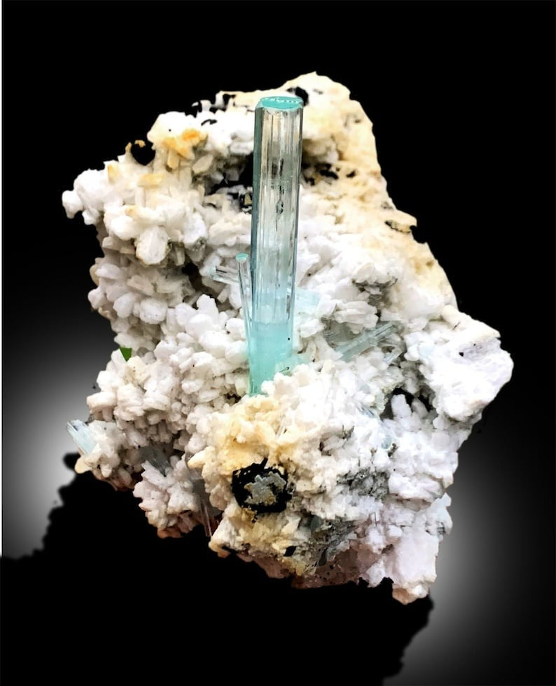 Aquamarine Crystals, Tourmaline Specimen, Aquamarine Specimen, Aquamarines with Schorl, Aquamarine on matrix, Aquamarine Cluster, 327 g