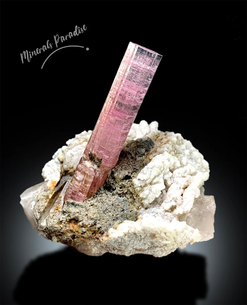 Tourmaline Specimen, Tourmaline Crystal with Albite And Quartz, Pink Tourmaline, Top Grade Tourmaline, Paprok Tourmaline Specimen- 225 gram