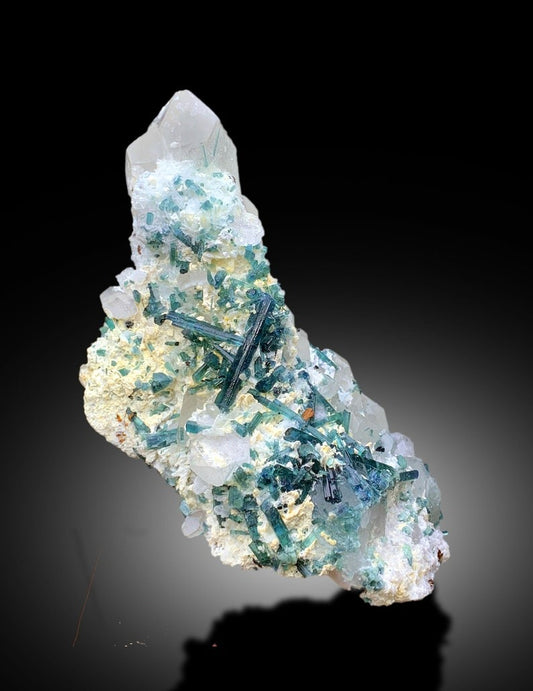 Natural Indicolite Blue Tourmaline Cluster with Morganites and Quartz, Tourmaline Specimen, Tourmaline from Afghanistan - 898 gram