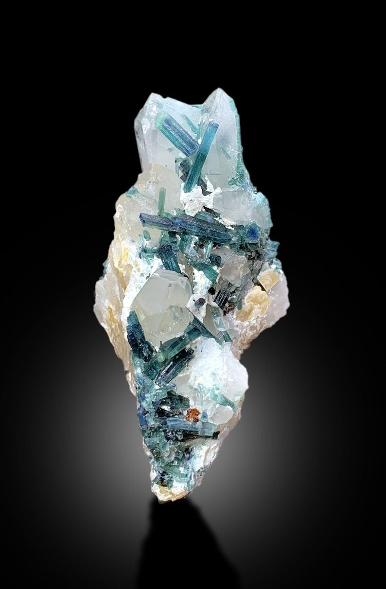 Natural Indicolite Blue Tourmaline Cluster on Quartz, Tourmaline Specimen, Tourmaline Crystals, Tourmaline from Afghanistan - 380 gram