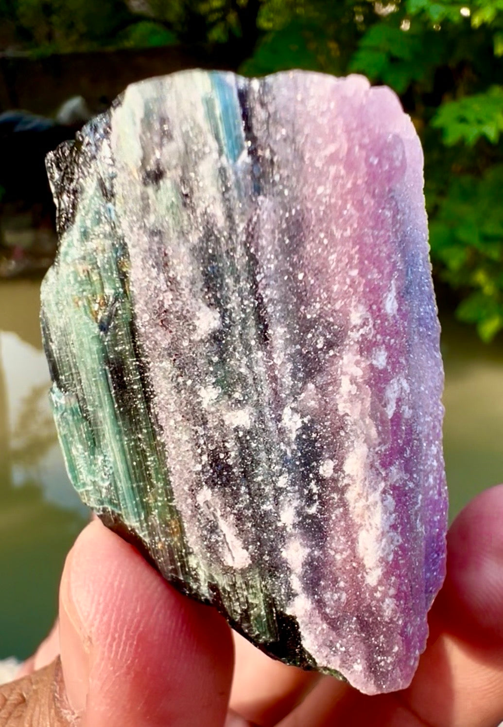 Crystallized Pink Rose Quartz on Cats Eye Tourmaline from Afghanistan - 60 gram