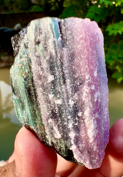 Crystallized Pink Rose Quartz on Cats Eye Tourmaline from Afghanistan - 60 gram
