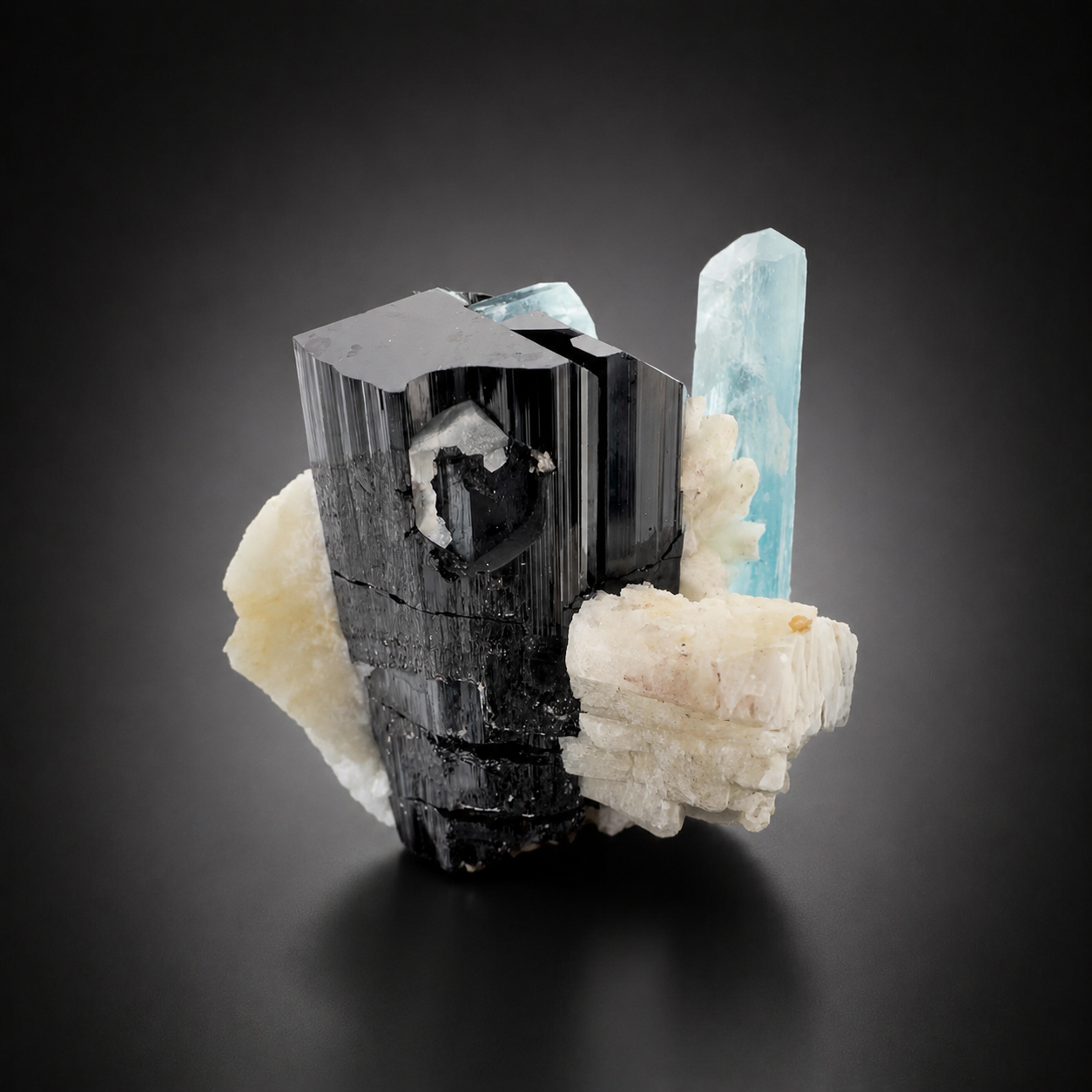 Natural Aquamarine with Black Tourmaline Schorl and Feldspar from Afghanistan, 210 gram