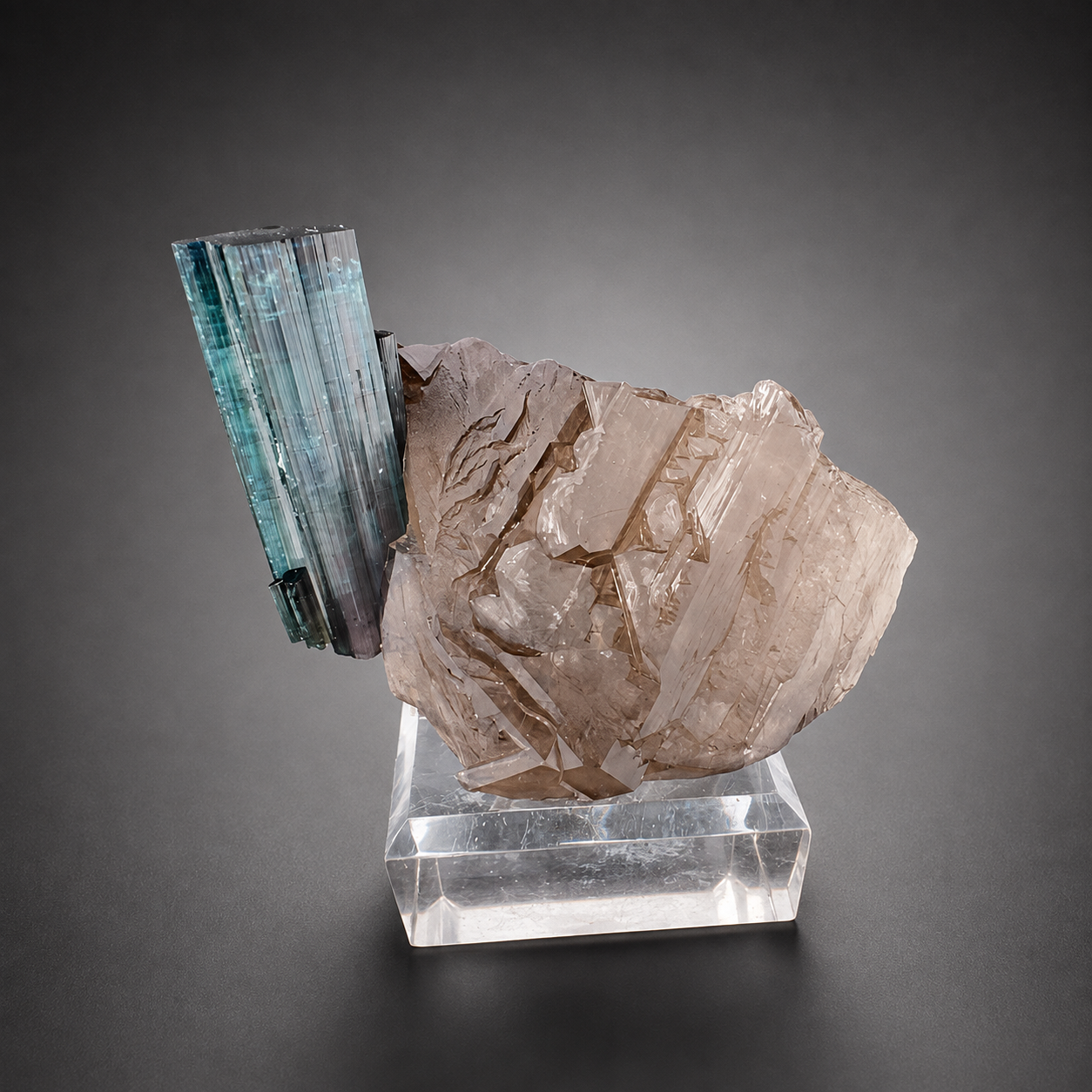 Indicolite Tourmaline on Smoky Quartz – Blue Pink Tourmaline Crystal Specimen, Paprok Afghanistan, 200 gram