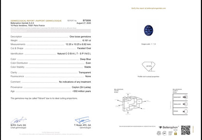 Certified Cobalt Spinel Gemstone 6.16 Carats