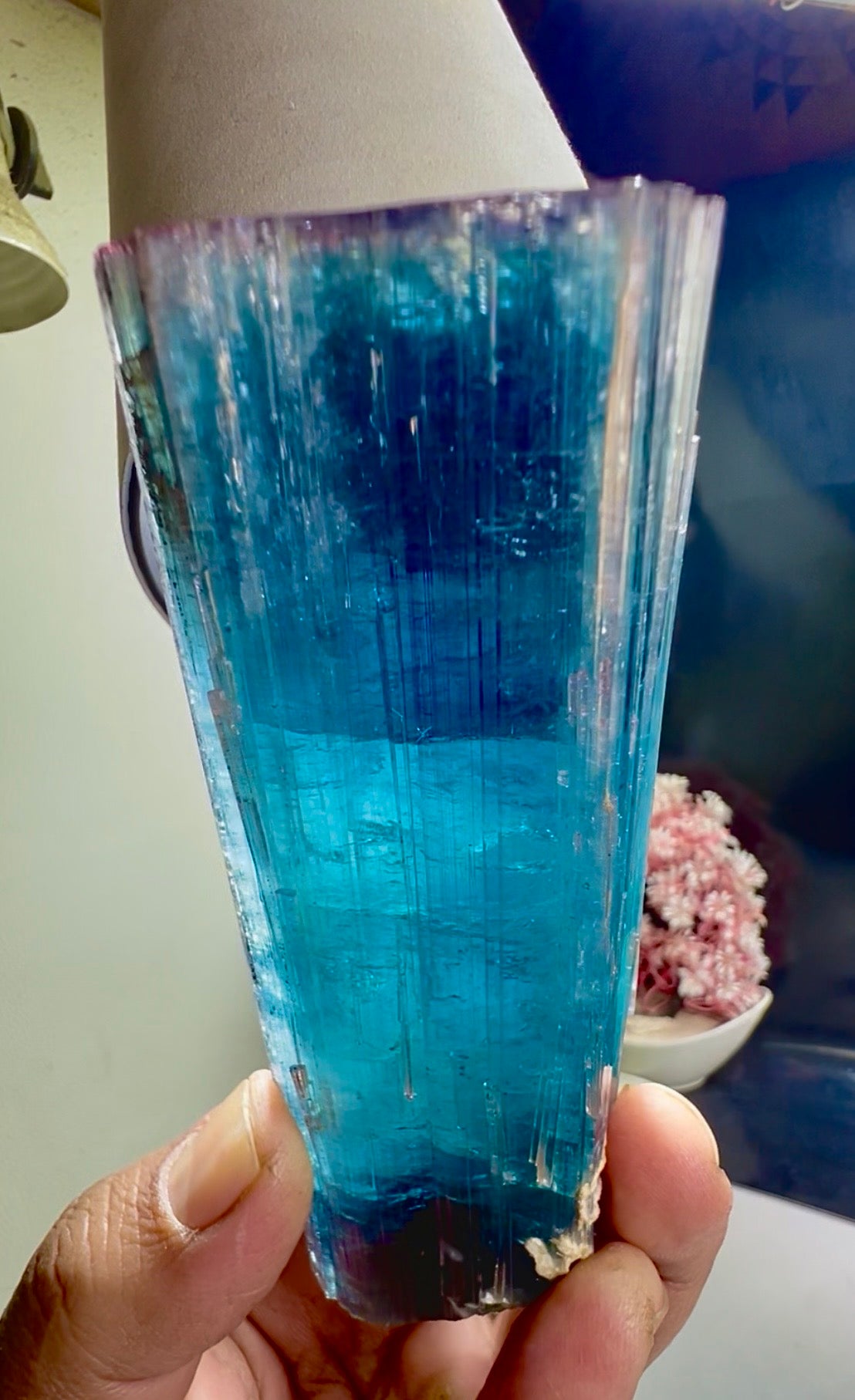 Pink Cap Indicolite Tourmaline crystal from Paprok Afghanistan , 381 gram